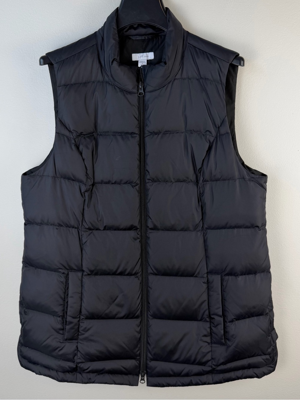 J.Jill Down Puffer Vest Black Quilted Full Zip Classic Pockets Layering Size PM